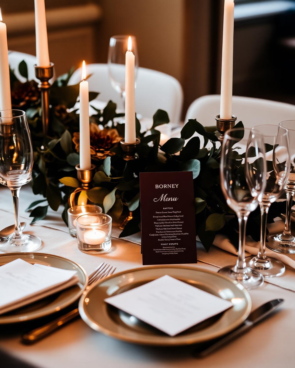 Table de réception dressée aux chandelles